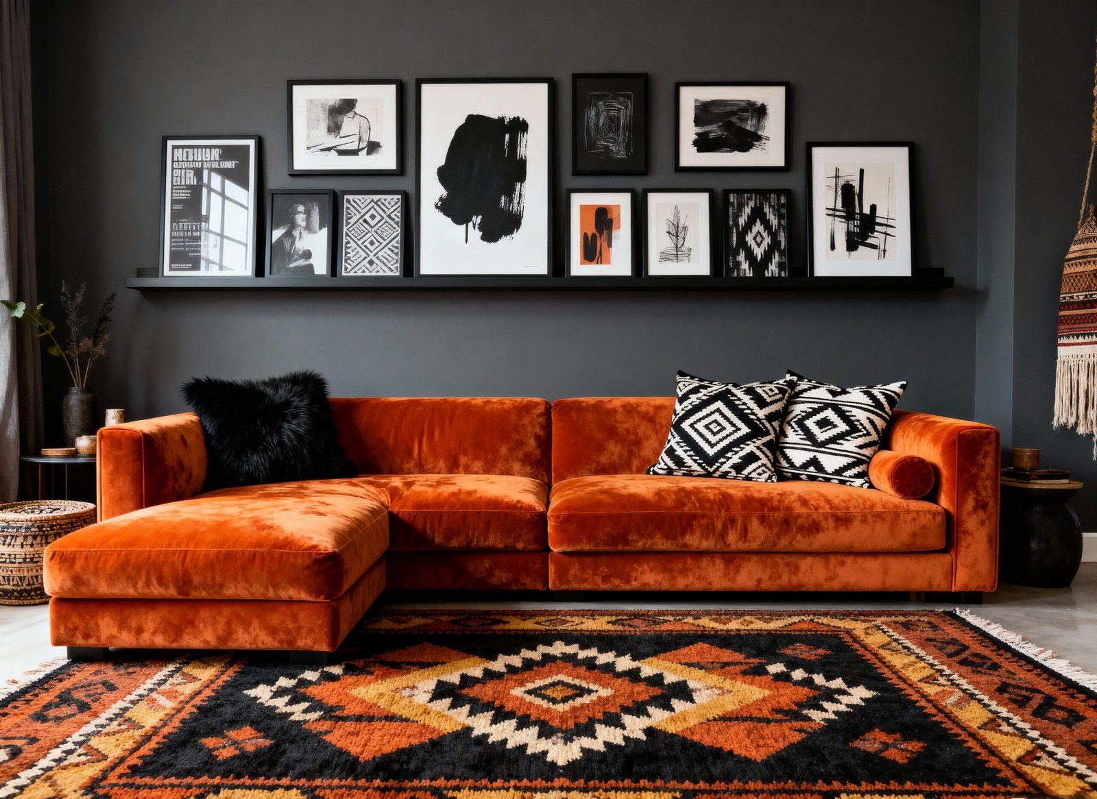 Dramatic Black & Orange Living Room Ideas for a Bold Statement