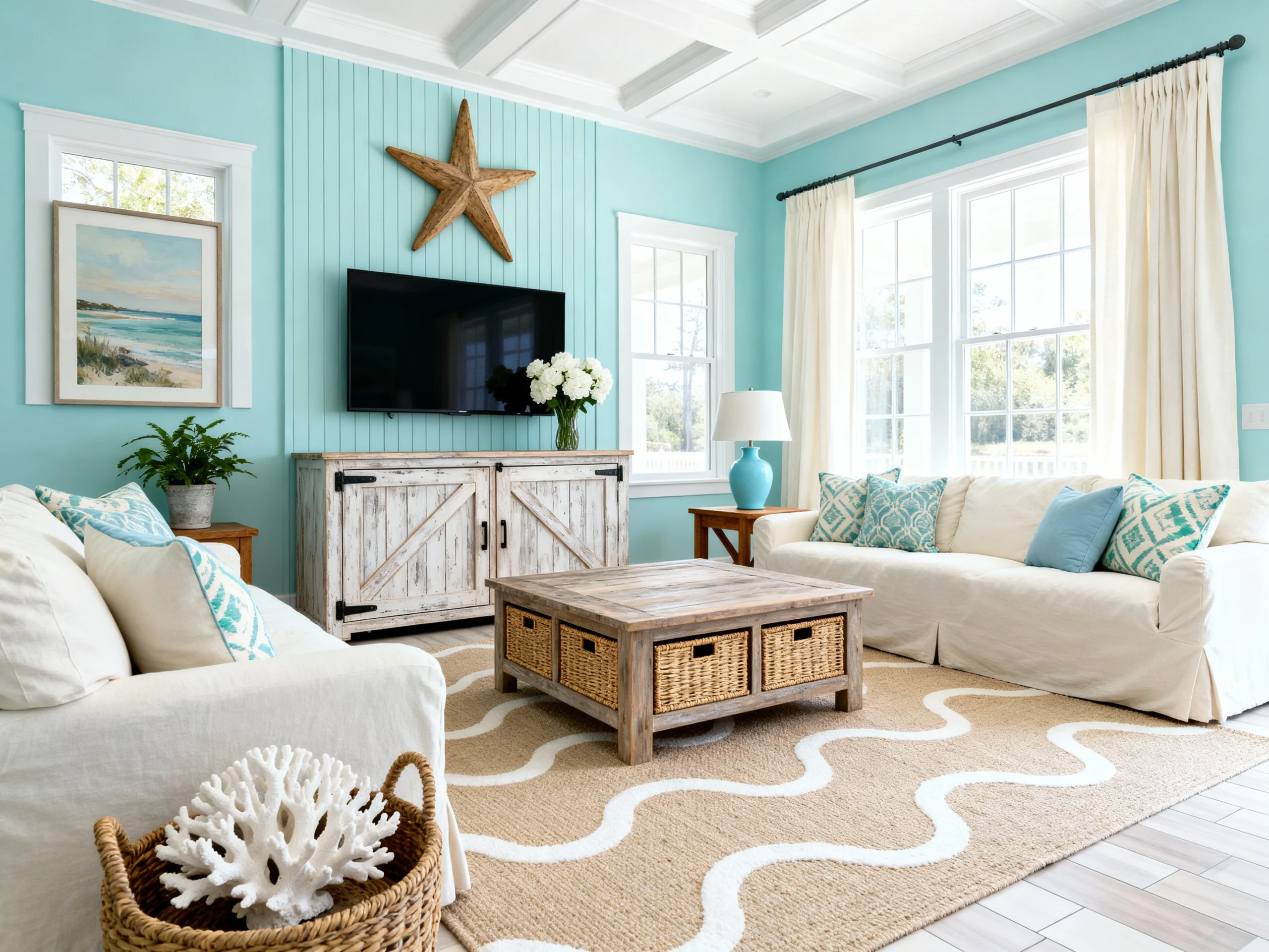 Cozy Coastal Cottage Living Room Inspiration & Decorating Ideas