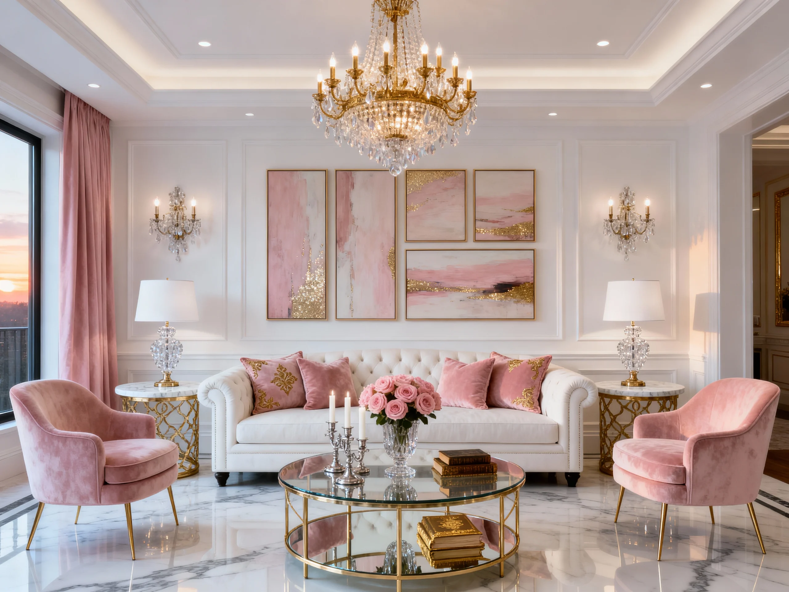 Cozy Elegant French Provincial Living Room Design With A Stone Fireplace & Florals