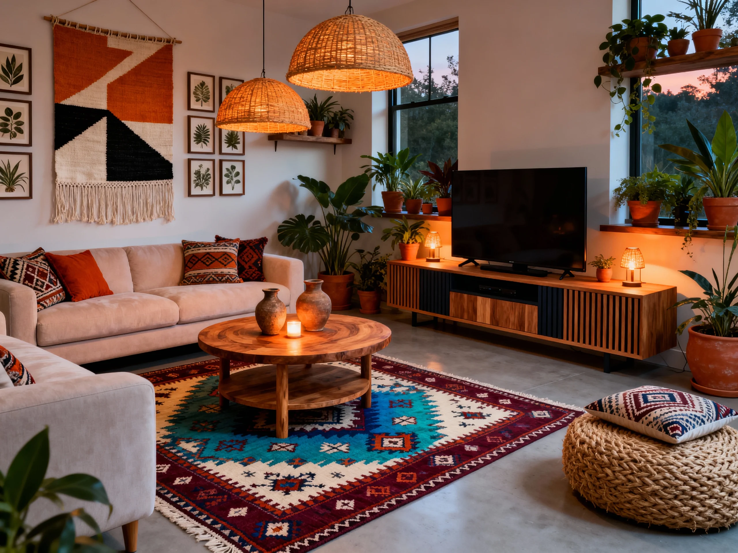 Curating a Cozy Boho Mid Century Modern Living Room Vibe