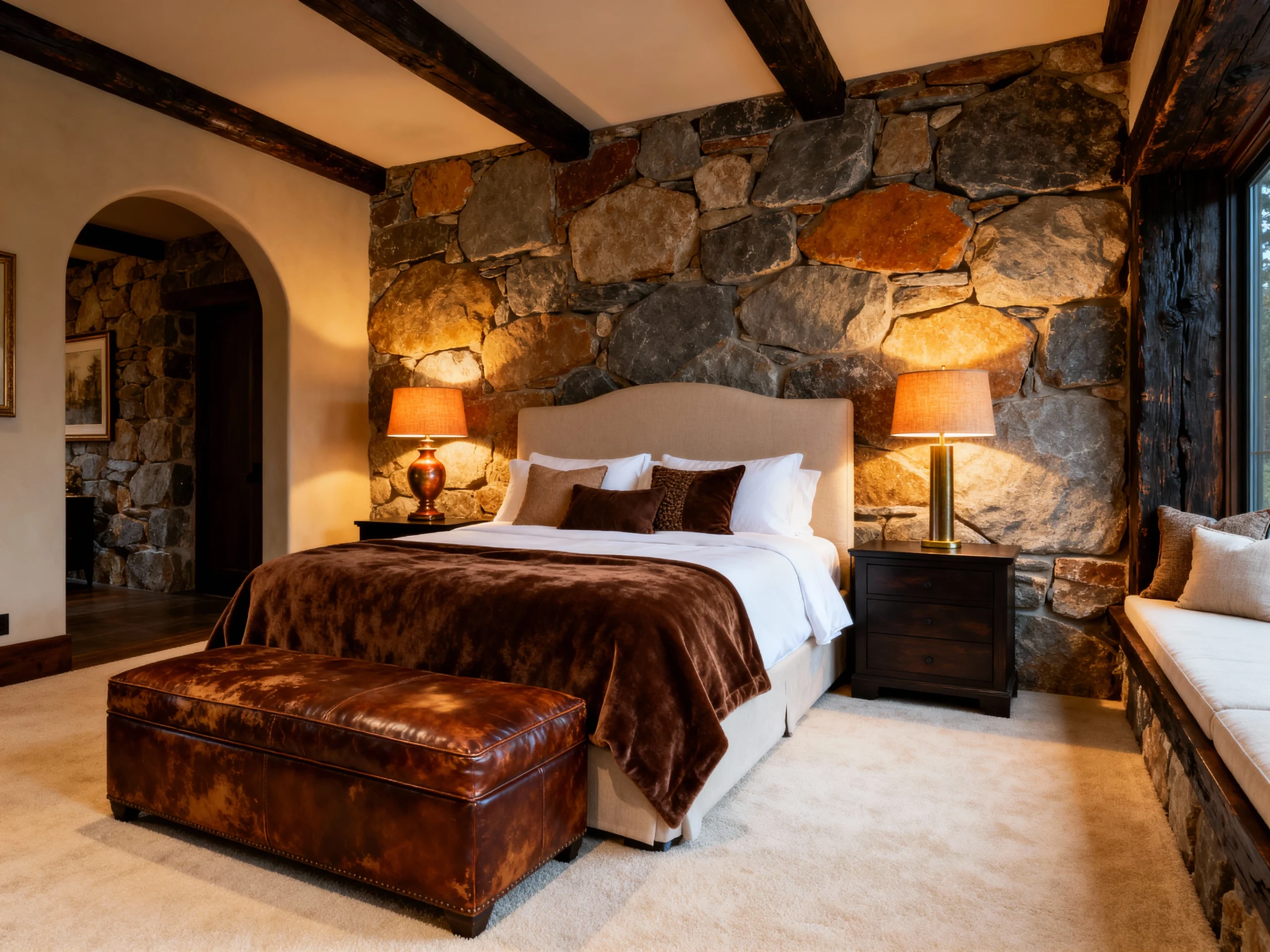 How to Achieve a Dramatic & Romantic Bedroom with a Stone Wall