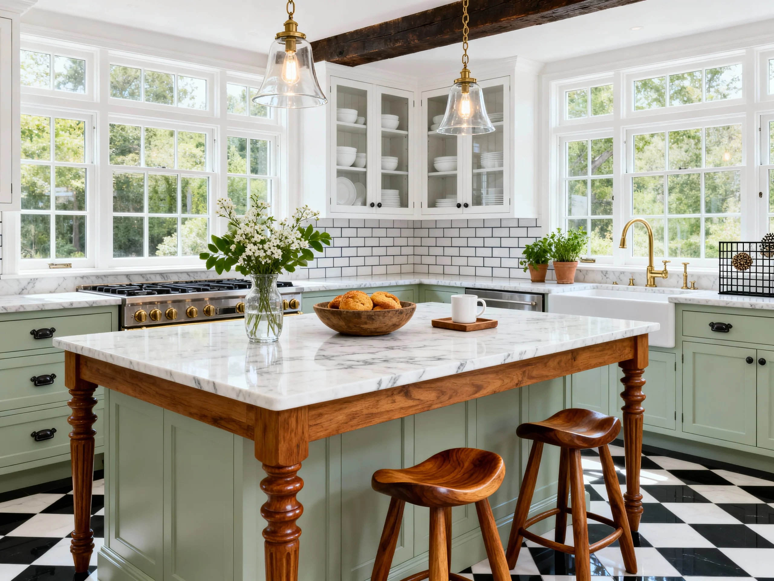 10 Ideas Modern Vintage Kitchen Design with Retro Color & Clean Lines