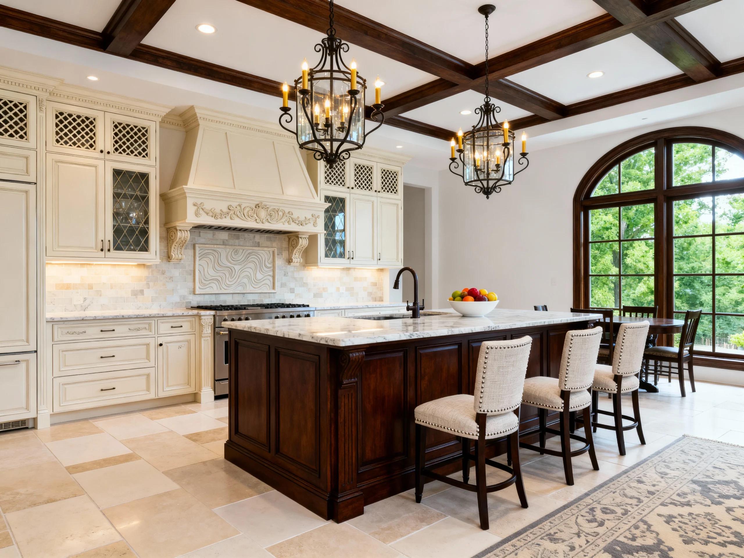 10 Ideas Neoclassical Kitchen Inspiration Featuring Intricate Millwork & Crystal Chandeliers