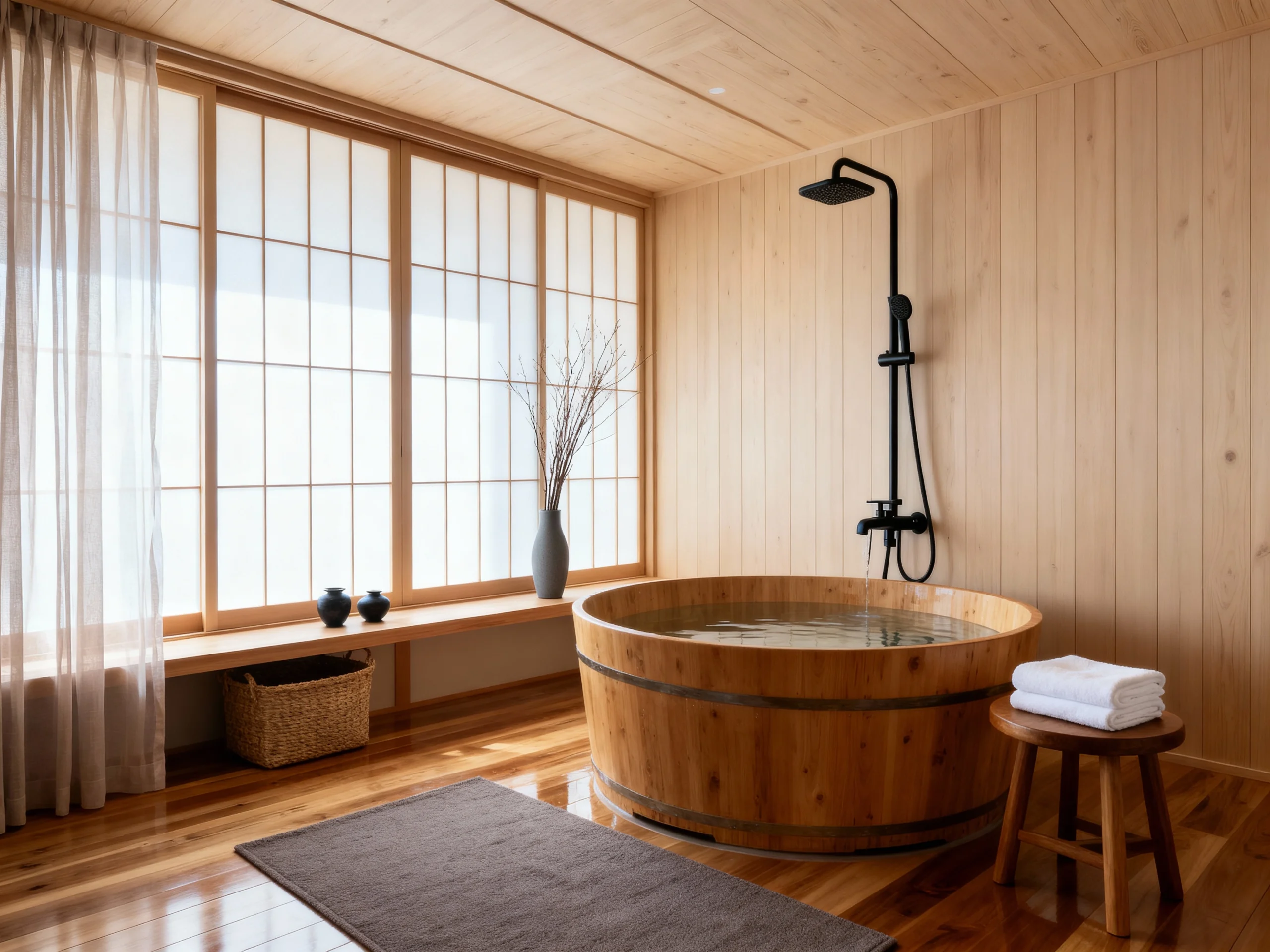 9 Modern Japanese Bathroom with Natural Wood & Stone