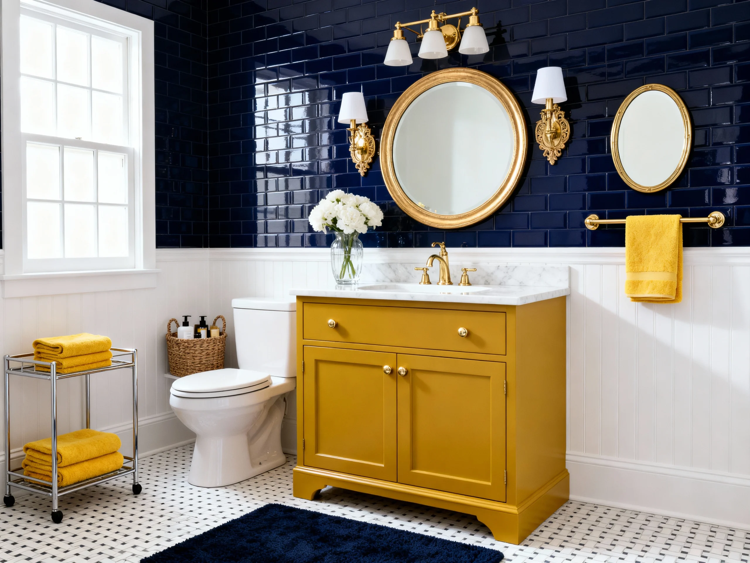 11 Modern Yellow and Navy Blue Bathroom