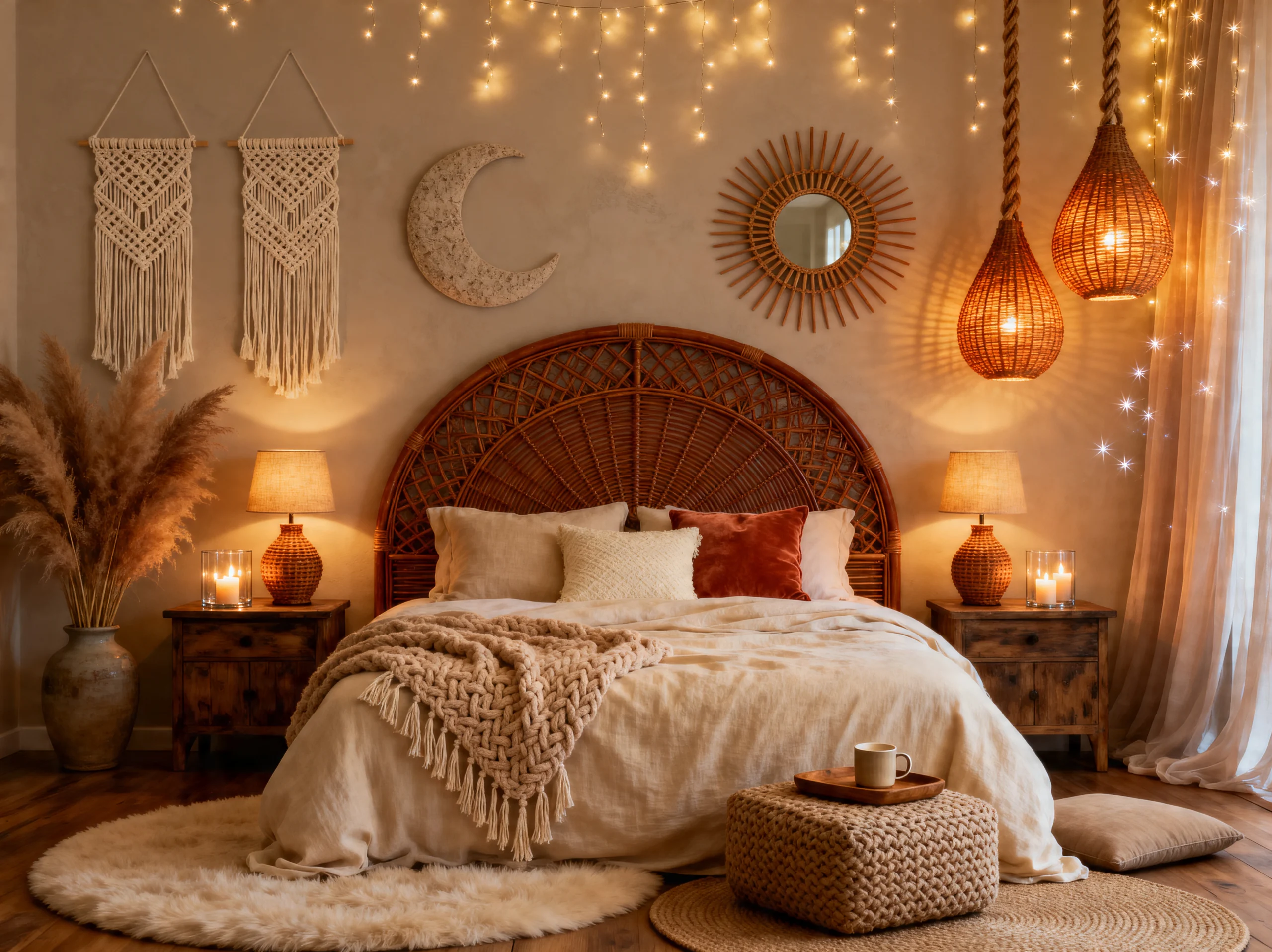 How to Style a Gypsy Boho Bedroom with a Canopy and Lights